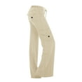 thumbnail image 1 of Fartey Womens Solid Color Knit Ribbed Cargo Pants Drawstring High Waist Multiple Pockets with Button Casual Workout Wide Leg Pants,Khaki,S-2XL, 1 of 5