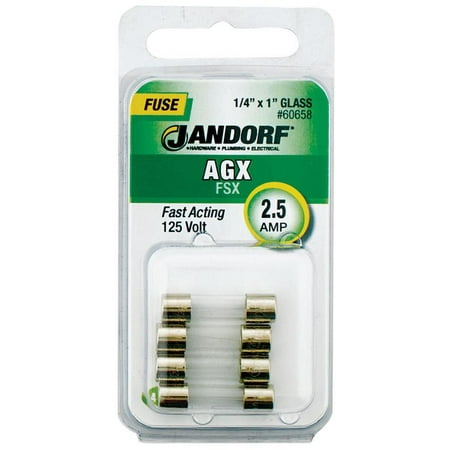 10 Fuse - Jandorf 60658 Cartridge Fast-Acting Fuse, 2.5 A, 125 V, 10 kA at 125 VAC, 100 A at 250 VAC IR