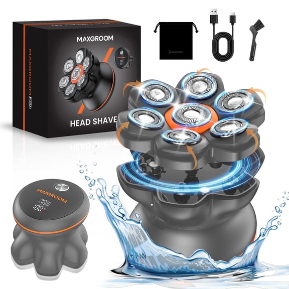 MAXGROOM® Head Shavers for Bald Men, Dual-Speed Magnetic Electric Razor, 7D Floating Cordless Waterproof Shaver, Close Shaving, LED Display, Wet/Dry Shave, Type-C Rechargeable, Gifts for Men(Gray)