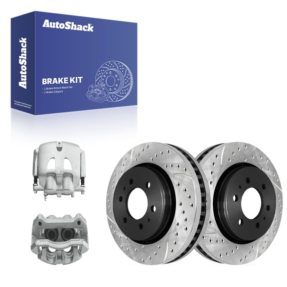 AutoShack Front Vented Drilled & Slotted E-Coated Brake Rotors   Calipers 4-PC Brake Kit Replacement for 2010-2011 Ford F-150 2010-2021 Ford Expedition ShadowGuard 13.78" (349.9 mm)