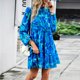 thumbnail image 4 of Vestido Minivestido informal para mujer, vestido holgado con cordones y fruncido, elegante traje de vacaciones Kuymtek Azul T S para Mujer, 4 of 7
