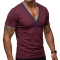 thumbnail image 2 of Camisetas de Manga Corta de los Hombres Casual Color Sólido V-Cuello Botón Camiseta para los Hombres, Transpirable Top de Verano para el Ejercicio, 2 of 7