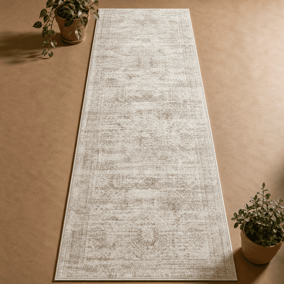 2' x 8' Beige/ Low-Pile Runner Rug