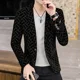 thumbnail image 3 of Chaqueta de traje para hombre, chaqueta corta a rayas para hombre, abrigo corto negro, moda 2024, simple, con botones, verano, vintage, elegante, 3 of 5