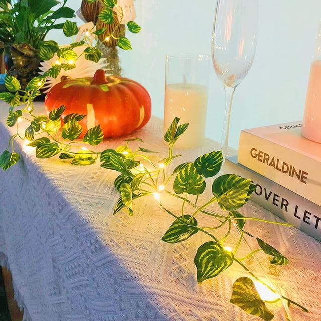Guirnalda de hojas de sandía artificiales ZOELNIC, luces de hadas de 50 LED con batería para decoración de pared del hogar, cocina, jardín, oficina, boda.