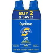 Coppertone Sport Sunscreen Spray, SPF 50 Spray Sunscreen, 5.5 Oz, Pack of 2
