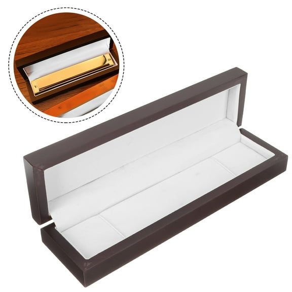 IDEANATEGRATE Wood Harmonica Case Black 1Pcs Rectangular Shape