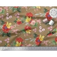 thumbnail image 3 of Soimoi Brown Moss Georgette Fabric Leaves,Insect & Poppy Watercolor Print Sewing Fabric BTY 42 Inch Wide, 3 of 3