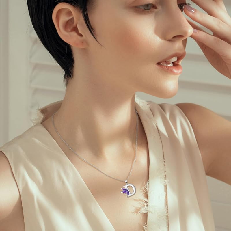 AOBOCO Initial Necklace for Women 925 Sterling Silver Purple Butterfly with A-Z 26 Letters Pendant Necklace for Graduation Gifts