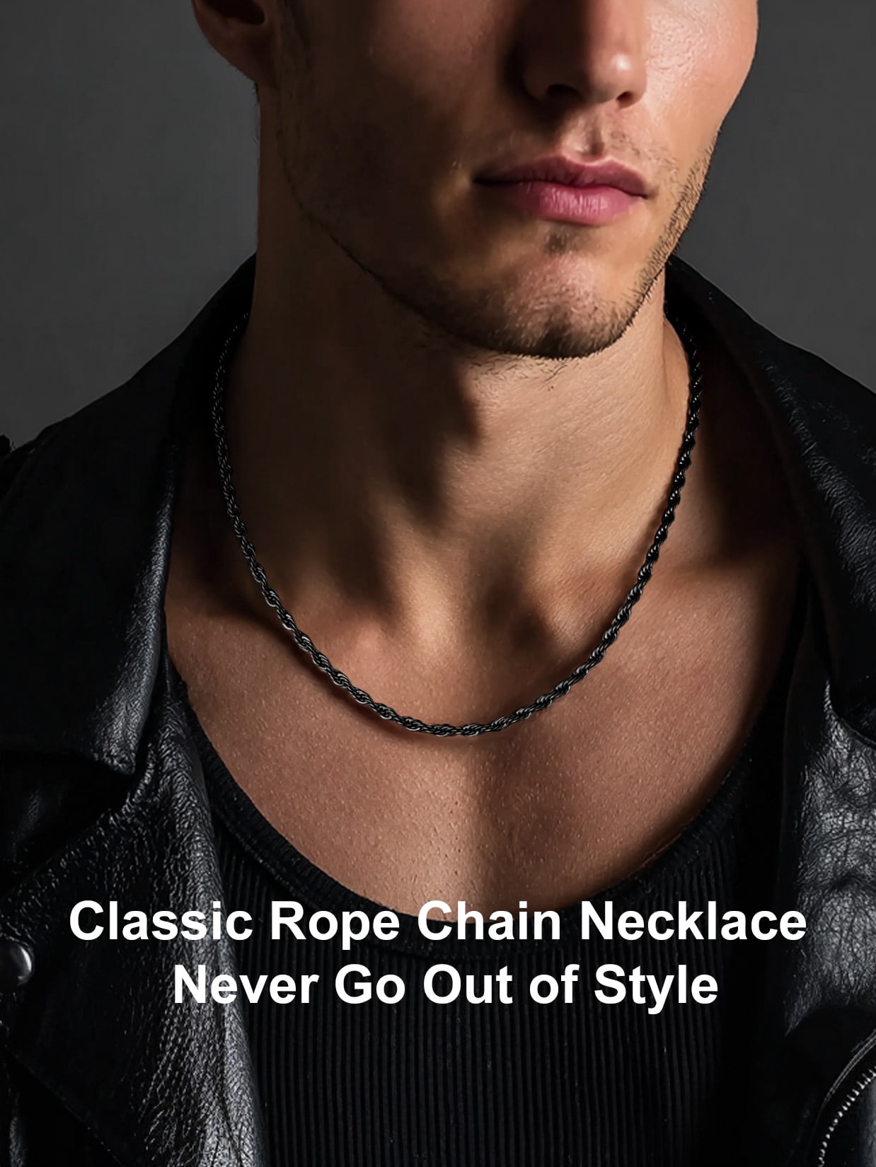 ChainsProMax Men 3mm Twist Rope Necklace Replacement Chain for Pendant Charm 18"-30" 316L Stainless Steel Necklace Gift for Dad Father Son