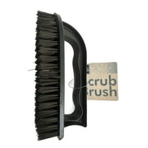 5.3 in x 2.3 in Iron Shaped Scrub Brush with Handle, Powerful Nylon Bristles for Cleaning Carpets, Tiles, Decks, Patios, Hardwood Floors, Ergonomic Grip Keeps Hands Safe from Harsh Cleansers, Black