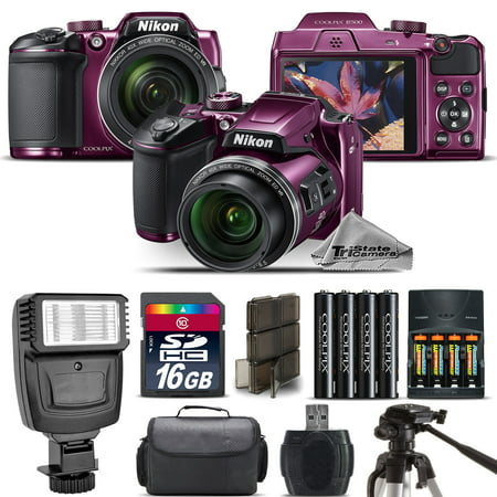 Nikon COOLPIX B500 Plum Camera 40x Optical Zoom + Flash + Case - 16GB Kit (Best Price Nikon D3200 Bundle)