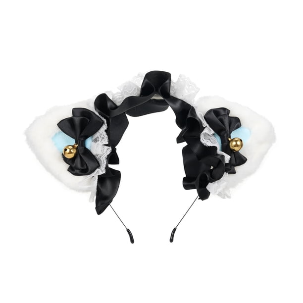 Aro de pelo Tocado de orejas de gato esponjoso, diadema de cinta de Lolita, adorno para el cabello, accesorio para el cabello, diadema de encaje con orejas de gato para niñas y mujeres