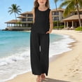 thumbnail image 2 of FAVIPT Kids 2 Piece Outfits Girls Summer Sleeveless Crewneck Linen Tank Tops Straight Wide Leg Pants Casual Solid Loose Sets Black,7 Years, 2 of 9