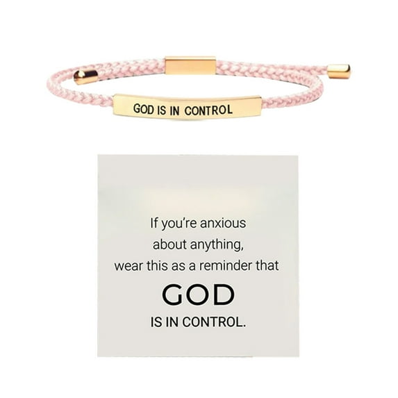 God Is In Control Inspirational Bracelets for Women,_Chri-stian Faith Bracelets Handmade Letter Braided Adjustable Stainless Steel Bangle for Women Men Birthday Festival Gifts Jewelry(Pink)