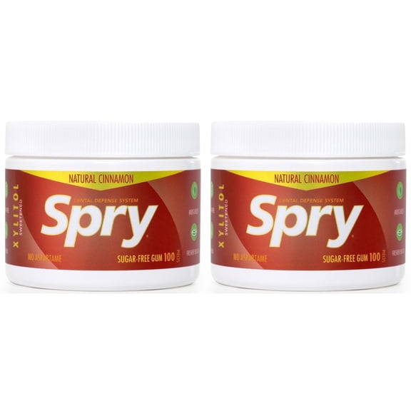 Spry Fresh Natural Xylitol Chewing Gum, Aspartame-Free, Sugar-Free Cinnamon, 100 Piece pack of 2