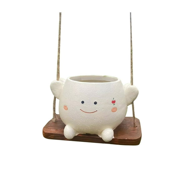 Adorable Swing Hanging Face Planter Resin Succulent Pot for Indoor Outdoor Home Garden Decorative