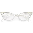 thumbnail image 2 of zeroUV Female Women's Retro Rhinestone Embellished Clear Lens Cat Eye Glasses 51mm (White / Clear) - 51mm, 2 of 5