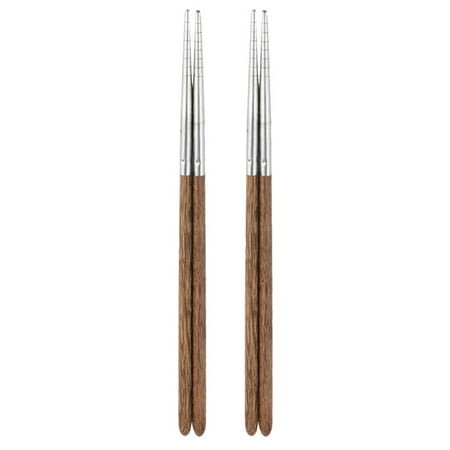 

2 Pairs Stainless Steel Wood Chopsticks Household Table Ware Home Supply