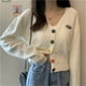 thumbnail image 5 of Camisa de punto para mujer, suelta, retro, de manga larga, con botones, suéter, abrigo de otoño, blanco Jumpingount AP001150-01B, 5 of 7