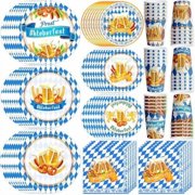 Oktoberfest Party Plates and Napkins Tableware Set Oktoberfest Party Supplies Disposable Blue and White Flag Check Paper Plates Napkins Cups