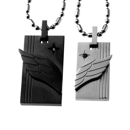 R.H. Jewelry Stainless Steel Pendant Angel Wing Lovers Couple Two Piece matching Set Necklace
