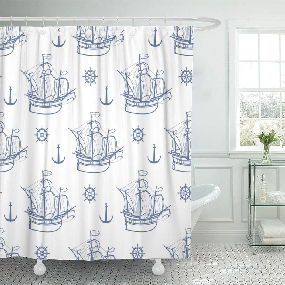 PKNMT Abstract Marine Pattern with Sailing Ships Nautical Old Retro