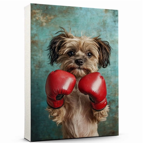 Tibetan Terrier Cute Dog Boxing Stretched Canvas Size 8x12 – Retro Tibetan Terrier Dog Batter in Action With Boxing for Themed Living Room