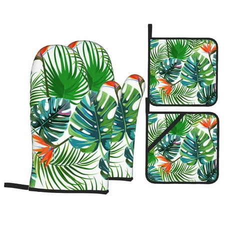 

Palm Trees And Bird Paradise Oven Mitts And Pot Holders 4 Pcs Set High Heat Resistant 500 Degree Extra Thicken Long Kitchen Cotton Oven Glove For Cooking