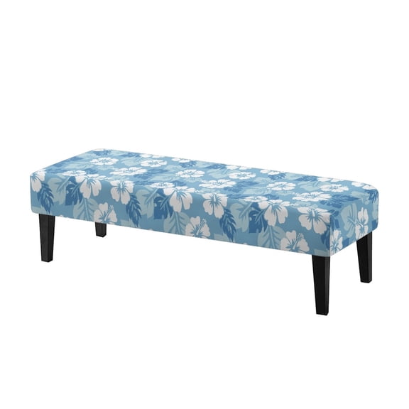 XYZCANDO Blue Hibiscus Floral Bench Slipcover, Elastic Hem Polyester Spandex Fabric Dining Bench Seat Cover for Living Room and Bedroom