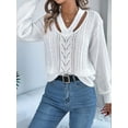 thumbnail image 5 of Women Casual Hollowed Out V-Neck Pullover Sweater Knit Long Sleeve Shirts Top Sweaters White XL, 5 of 9
