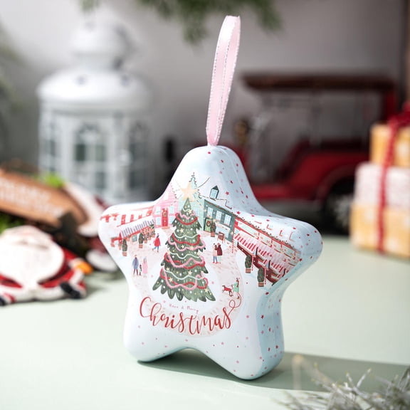 Christmas Tin Box Star Shaped Chocolate Cookies Candy Box With Hanging Rope Christmas Storage Box Ornaments Gifts