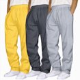 thumbnail image 2 of NOLDARES 3 Pack Men's Lightweight Sweatpants Fall Winter Wide Leg Drawstring Open Bottom Pants Gym Baggy Lounge Joggers with Pockets,Yellow,XL, 2 of 4