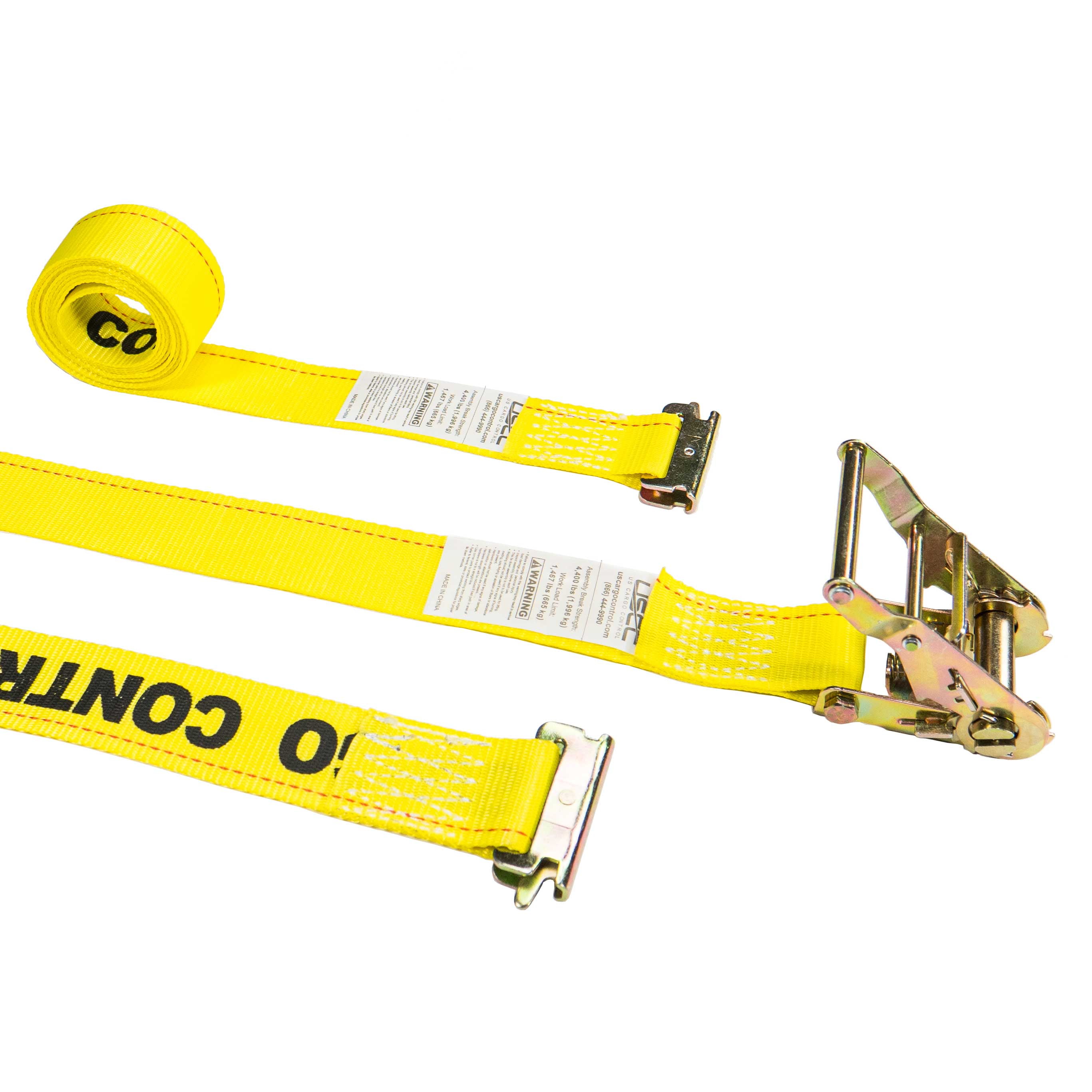 2' x 12' Yellow E Track Ratchet Straps w/ Spring E-Fittings | 4' Fix