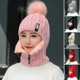 thumbnail image 1 of Dengjunhu Women Winter Beanie Hats One-Piece Fleece Lined Zipper Knit Mask Set Skull Neck Circle Scarf Ski Snow Hat Cap with Pompom, 1 of 7