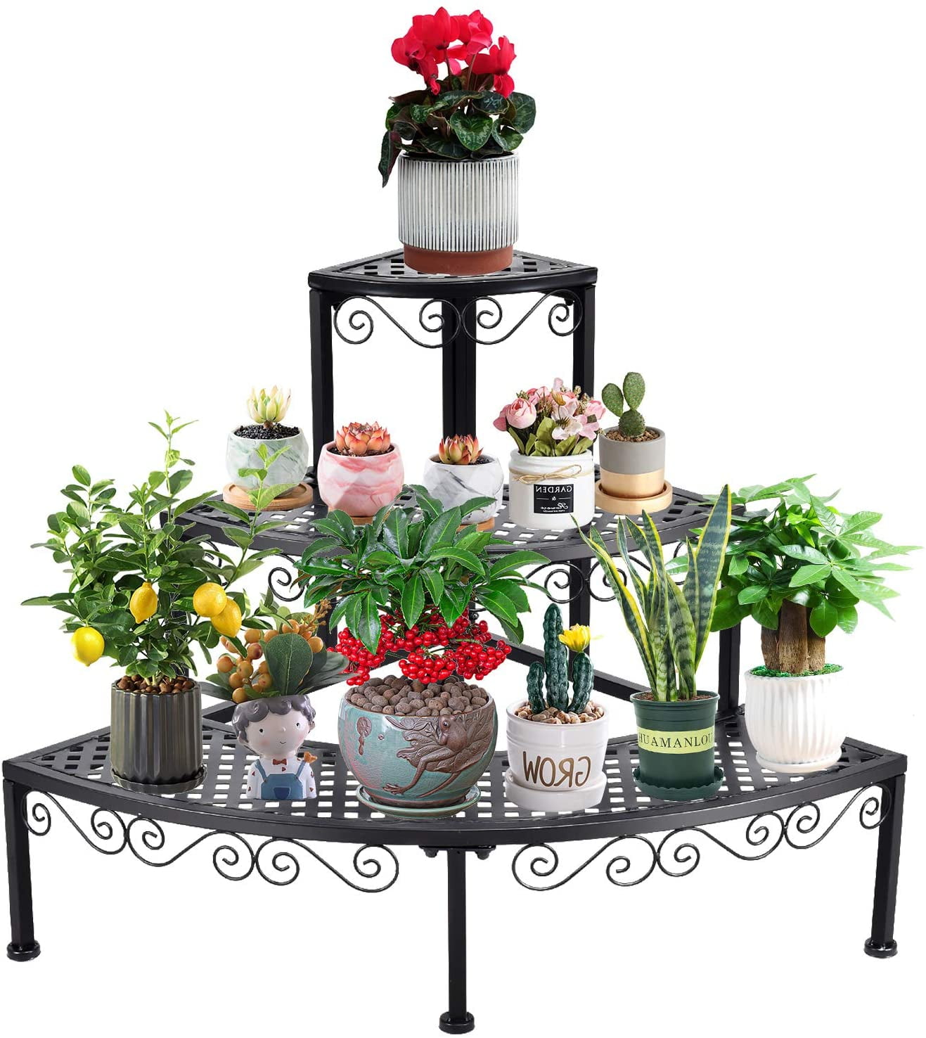Corner Plant Stand Flower Pot Organizer Rack, 3 Tier Quarter Round