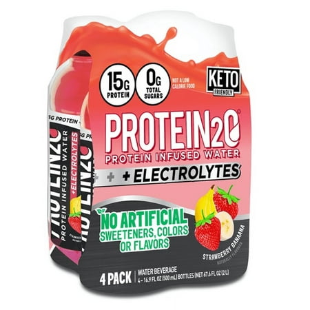 Protein2o 15g Whey Protein Infused Water Plus Electrolytes, Strawberry Banana,16.9 fl oz (4 Count)
