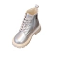 thumbnail image 2 of Girls Bow Embellished Fall Winter Zipper Short Boots, Soft Flat Sole Leather Material Easy On Off Daily Casual School Ankle Boots Silver 2 Big Kids, 2 of 7