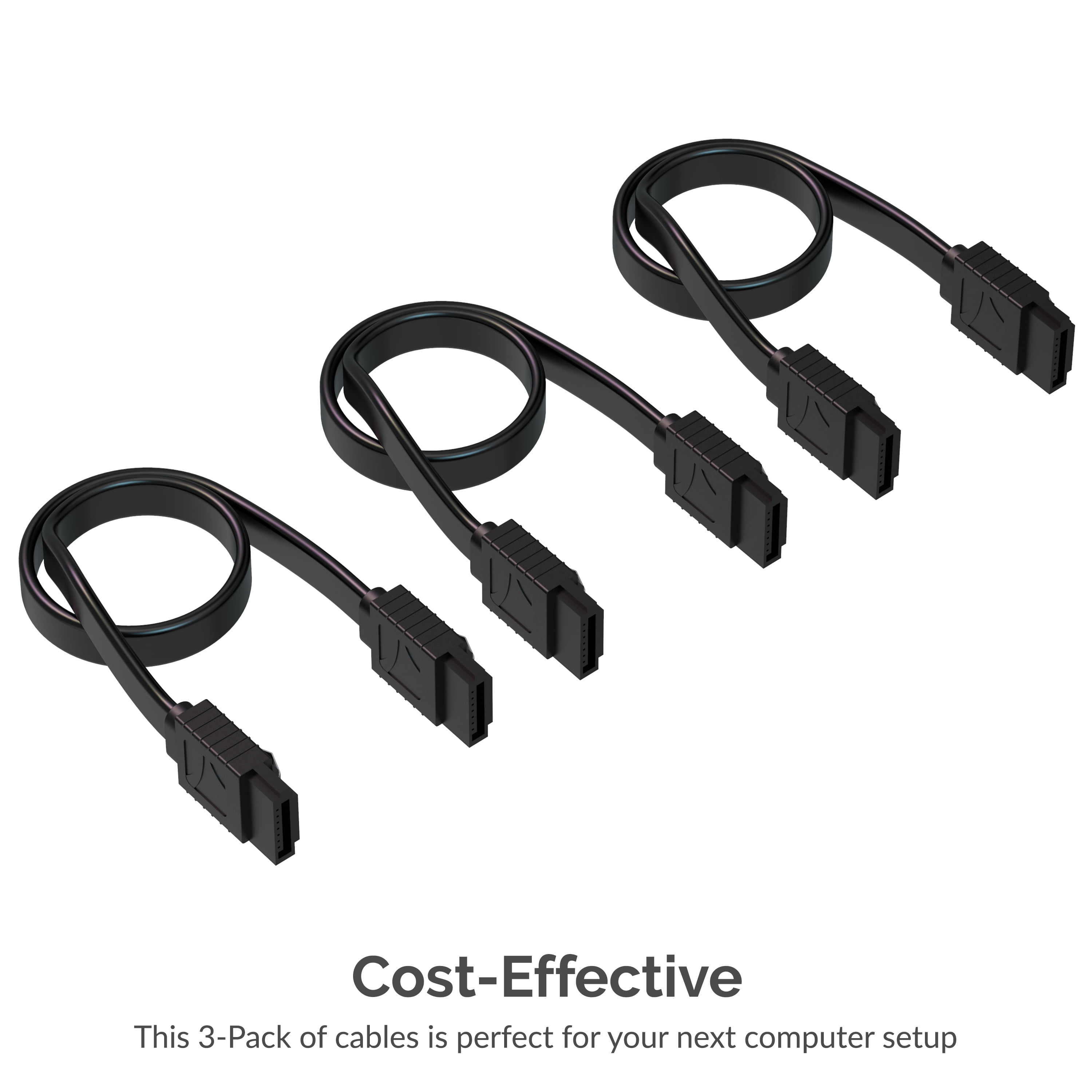 SABRENT SATA III (6 Gbit/s) Straight Data Cable with Locking Latch for HDD/SSD/CD and DVD Drives (3 Pack - 20-Inch) in Black (CB-SFK3)
