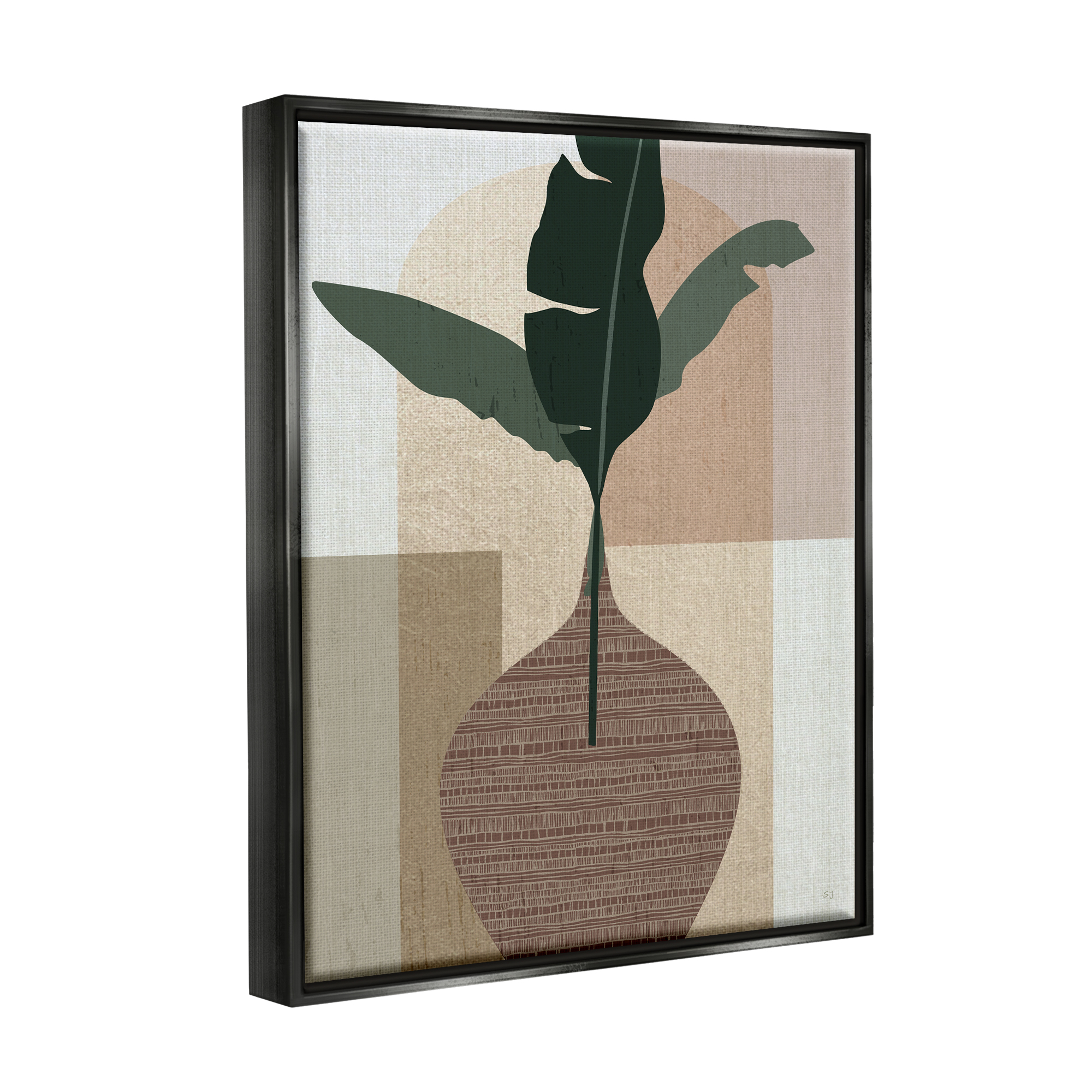 Stupell Industries Earth Tones Plant Sprig Botanical & Floral Painting Black Floater Framed Canvas Art Print Wall Art, 25 x 31