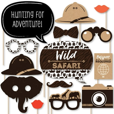 Wild Safari - African Jungle Adventure Birthday Party or Baby Shower Photo Booth Props Kit - 20 Count