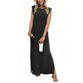 thumbnail image 1 of Vestido largo maxi de verano GRECERELLE, holgado, con abertura lateral, negro, talla L, 1 of 6