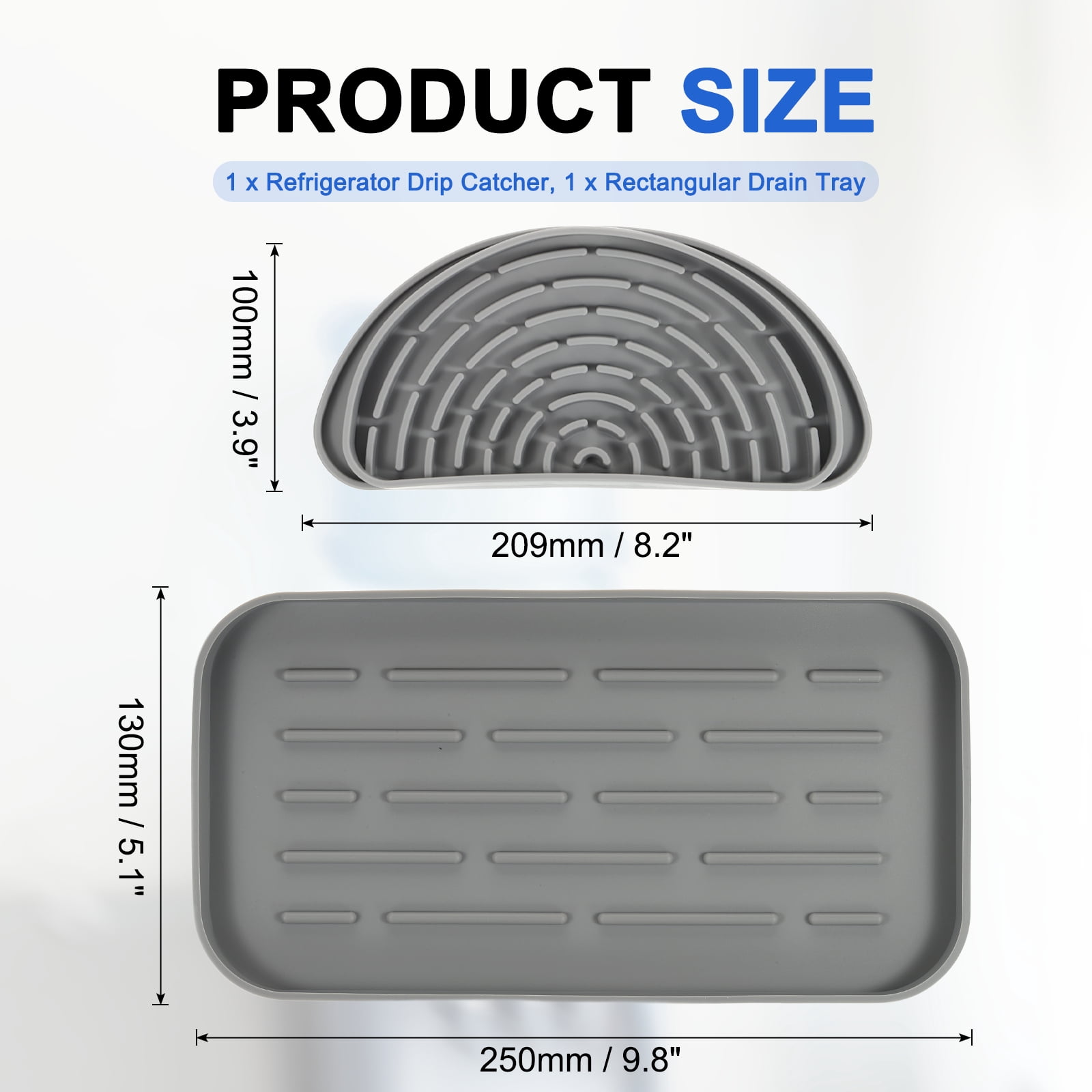 Uxcell Semi-Circular Refrigerator Drip Catcher - Non-Slip Silicone Mini Dispenser Drip Collector Fridge Spills Water Pad Catch Basin with with Rectangular Small Drain for Drainage, Grey