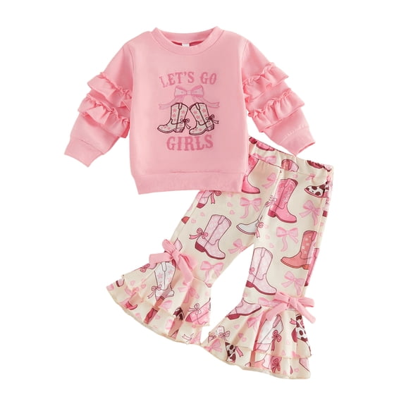 RUINIXCW Baby Girl 2Pcs Fall Outfits Western Long Sleeve Bow Boots Embroidery Sweatshirt Pants Set Toddler Clothes