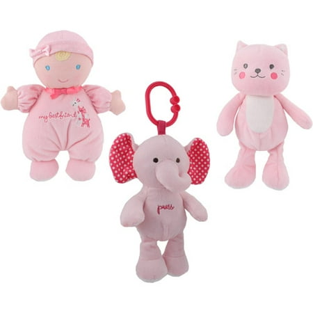 Child of Mine Pink Kitty Beanbag, Blonde Doll and Pink Elephant Press Light Up