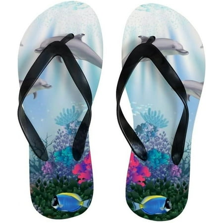 

GZHJMY Women Flip Flops Slippers Dolphin Ocean Sea World Animal Aquatic Fish Sandals for Beach Summer Shower Men Boy Girl Kid Shoes
