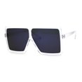 thumbnail image 3 of Clear Frame Color Mirror Squared Rectangle Flat Top Mobster Oversize Sunglasses Blue Mirror, 3 of 4