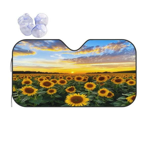 KAKALAD Sunflowers Full Bloom Sunset 04 Universal Windshield Car Sun Shades Accordion Folding Auto Aluminum Sunshade 51"x 27.5"