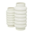 thumbnail image 5 of CosmoLiving by Cosmopolitan Modern Ceramic White Decorative Vase, Set of 2 16"W x 12"H with Ring Ribbing Design, 5 of 7