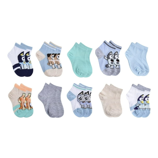 Calcetines Bluey Quarter para niños de 2 a 4 toneladas, paquete de 10 unidades, color blanco